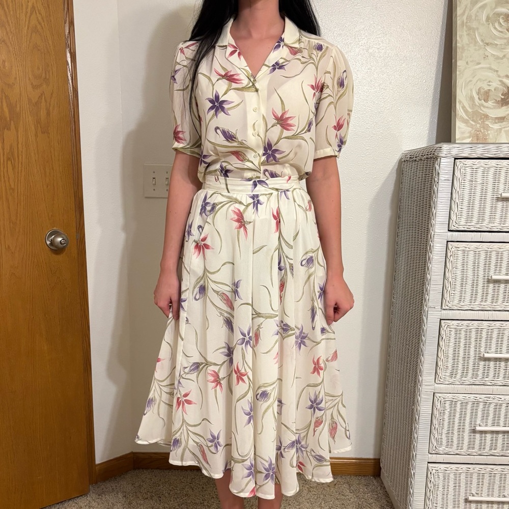 Floral Cream Midi Dress